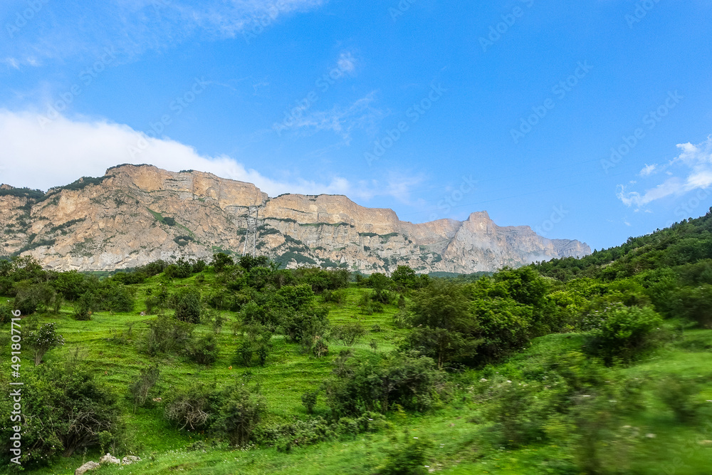 A mountain valley in the gorge of the Cherek-Balkar river in the vicinity of the Ushtulu tract. Caucasus 2021