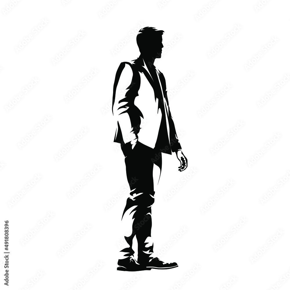 Business man standing in suit, side view, profile. Isolated vector silhouette, ink drawing. Business people Business man standing in suit, side view, profile. Isolated vector silhouette, ink drawing. Business people