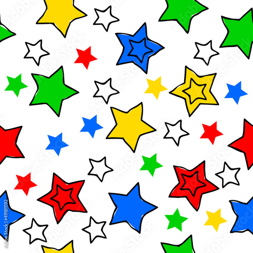 colorful stars on white background  seamless vector pattern 