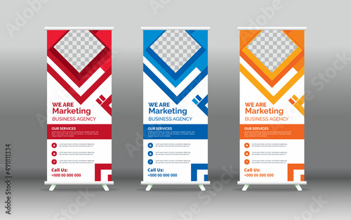 Roll up banner stand template design, pull up design, modern x-banner, Abstract modern roll up background rectangle size