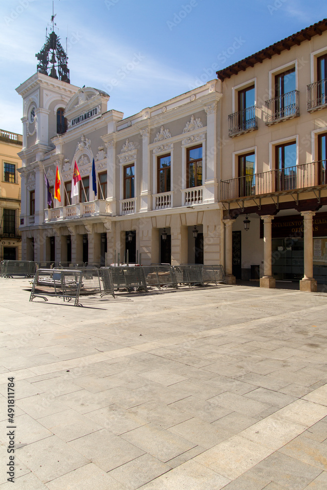 Fototapeta premium Ayuntamiento en la Plaza Mayor de la ciudad de Guadalajara, comunidad autonoma de Castilla La Mancha, pais de España o Spain