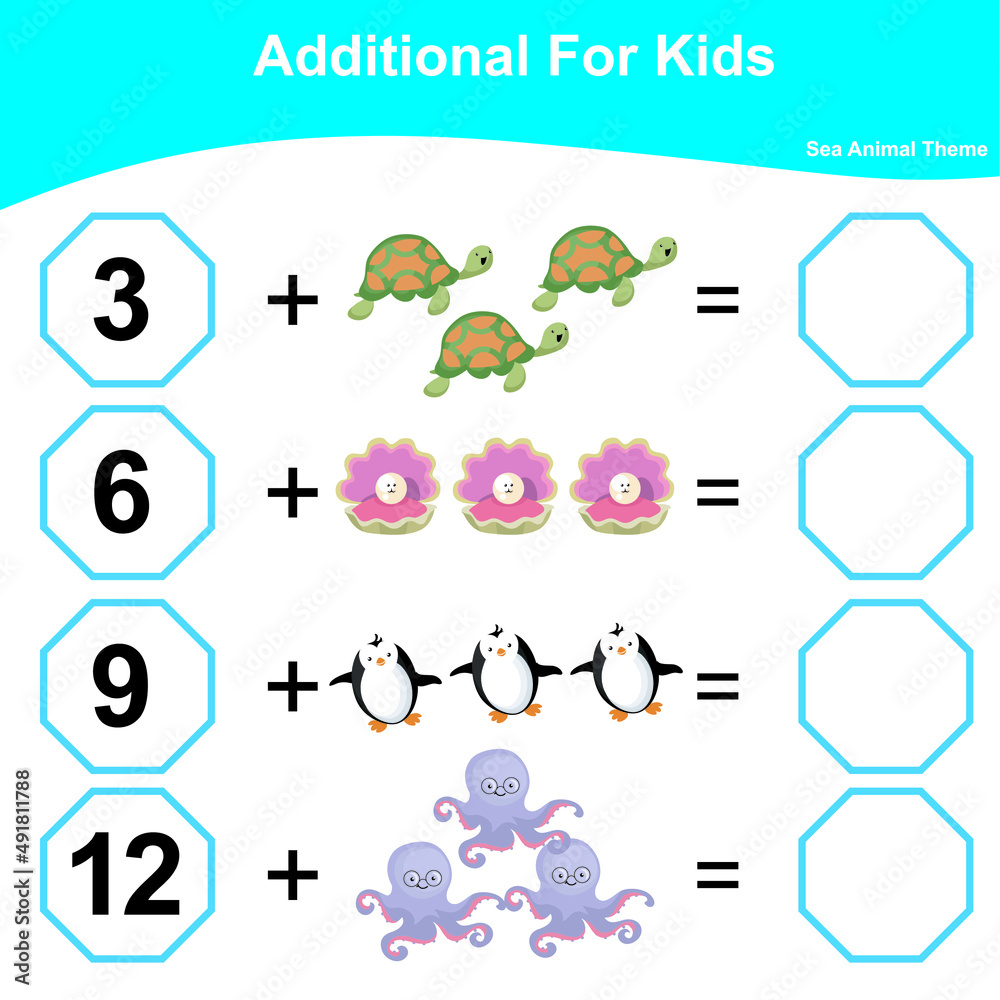Counting Addition Game for Preschool Children. Educational printable ...