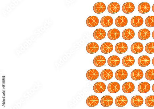 background with repeating oranges with white space. greengrocery, juicy fruits