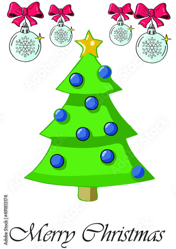 Christmas tree, with decorations, and with garlands and Christmas balls