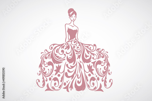 Bridal Wear Boutique Wedding Gown Sexy Dress Fashion Logo Design Vector Illustration Template