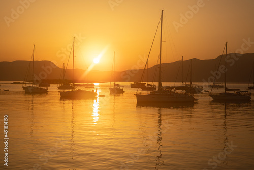 Valokuva Beautiful seascape off the coast of Kastos island, Ionian sea, Greece in summer morning during sunrise