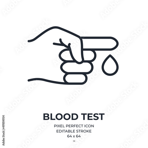 Blood test concept editable stroke outline icon isolated on white background flat vector illustration. Pixel perfect. 64 x 64.