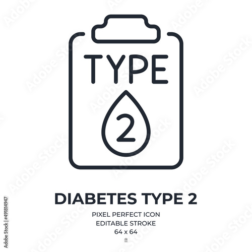 Type 2 diabetes mellitus concept editable stroke outline icon isolated on white background flat vector illustration. Pixel perfect. 64 x 64.