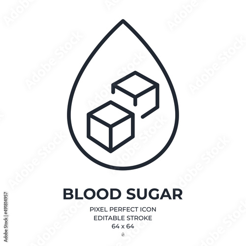 Blood sugar and glucose concept editable stroke outline icon isolated on white background flat vector illustration. Pixel perfect. 64 x 64.