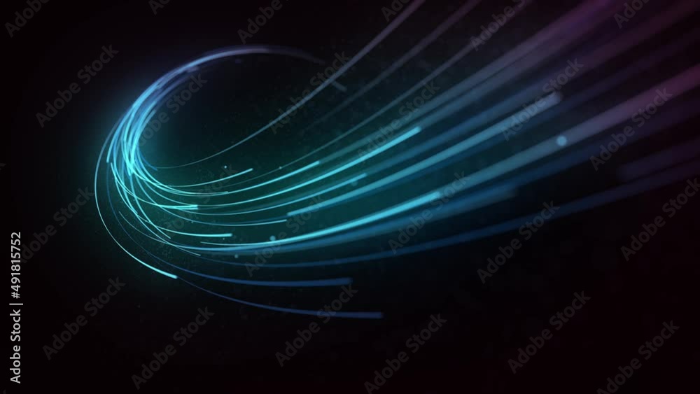 Abstract Glowing 3d Light Strokes Background/ 4k animation of an abstract looped wallpaper background of glowing 3d light strokes with depth of field and following motion path trajectory