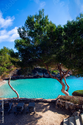 Beautiful beach with azure waters in the Spanish island of Mallorca or Palma de Majorca in the western Mediterranean, Balearic Islands, Spain