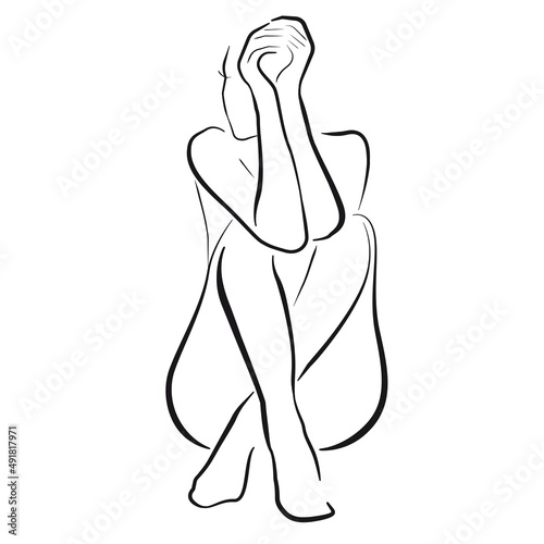 Trendy Line Art Woman Body. Minimalistic Black Lines Drawing. Female Figure Line Abstract Drawing. Modern Scandinavian Design. Naked Body Art. Vector Illustration.