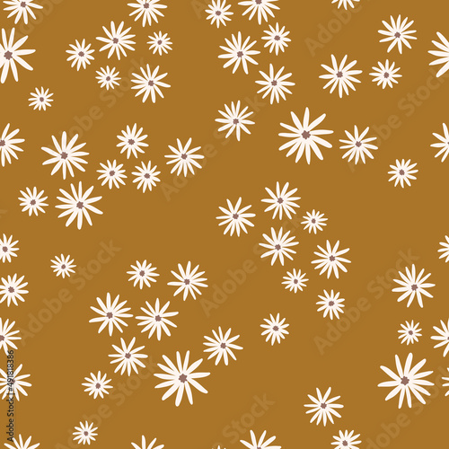 Simple daisy floral seamless pattern design, wildflower meadow repeating background for fabric, textile, wallpaper, stationery