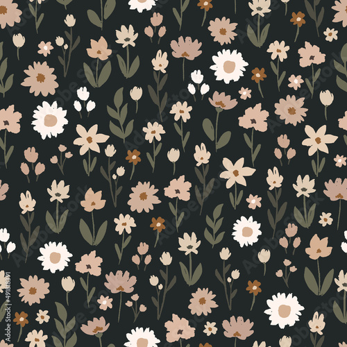 Wildflower meadow seamless pattern design for textile, fabric, wallpaper, stationery surface design. Floral digital repeating background