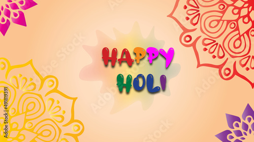 Happy Holi colorful splashes festival banner design with cool mandala .
