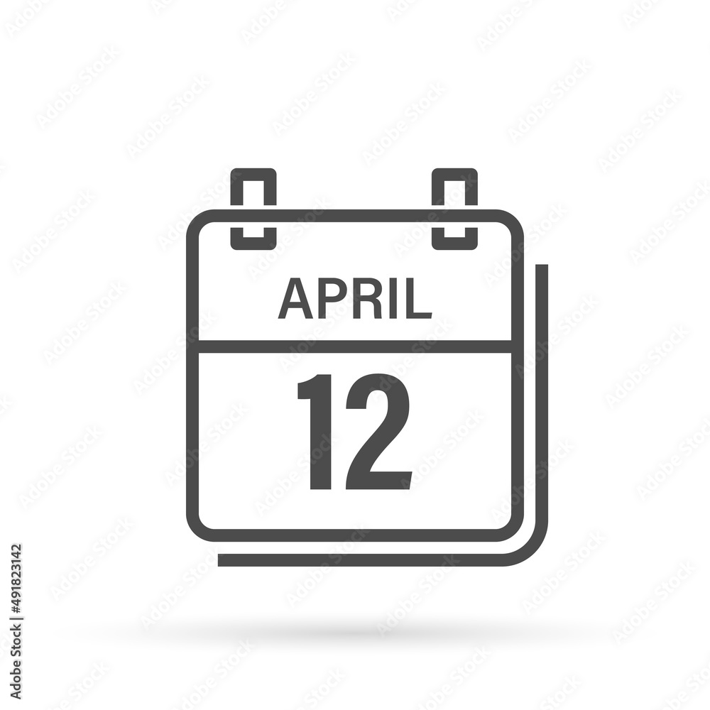April 12, Calendar icon with shadow. Day, month. Flat vector illustration. April 12, Calendar icon with shadow. Day, month. Flat vector illustration.