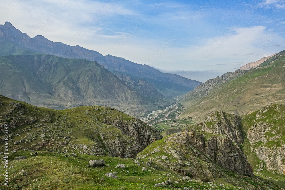 A mountain valley in the gorge of the Cherek-Balkar River in the vicinity of the Gymyhli tract. Caucasus 2021