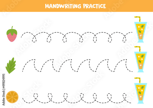 Tracing lines with cute summer cocktails. Writing practice.