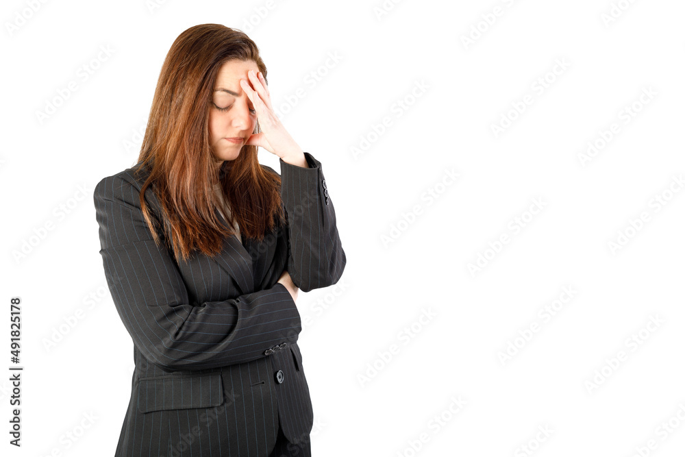 Annoyed woman with her hand in the face. Isolated on white background. Business woman 40-45 years old. Annoyed woman with her hand in the face. Isolated on white background. Business woman 40-45 years old.