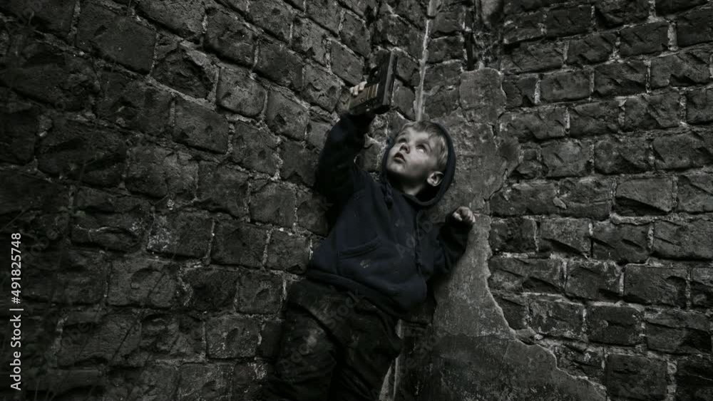 A child is crying in the ruins A child is crying in the ruins