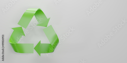 3D render green Recycle icon  recycle symbol isolated on white background. Shiny recycling symbol. Rotation arrow icon pack. Reuse concept. Copy space for texts  message. 3d rendering illustration.