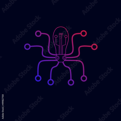 Illustration vector graphics of, template logo octopus tech gradient color