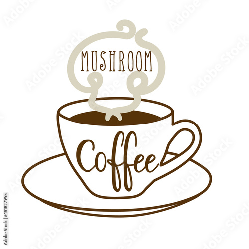 Mushroom coffee sticker, cafe product label design