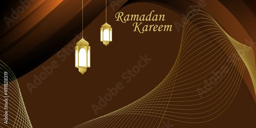 Brown background with gold lines, Ramadan background