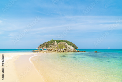 Yanui Beach with crystal clear water and island, near Promthep Cape, famous tourist destination and resort area, Phuket, Thailand
