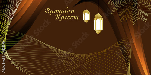 Modern Ramadan background, brown background with gold lines