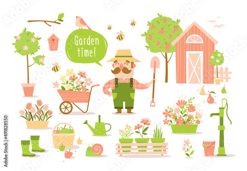 Cartoon gardener working in the garden © olgagrig