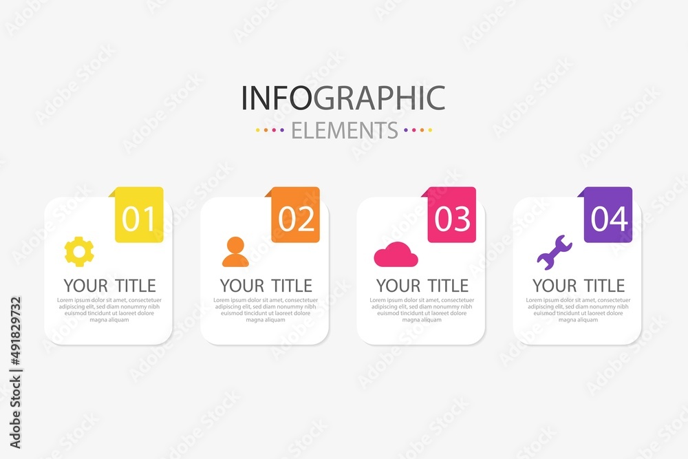 Business presentation within have setting icon, cloud icon, human icon and fixed icon infographic template rectangle shape with 4 vector illustration options. Infographics elements for work.