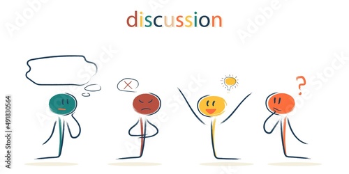 Discussion between a group of people. Everyone has a different opinion