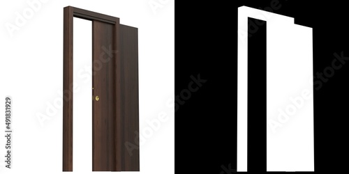 3D rendering illustration of a wooden sliding door