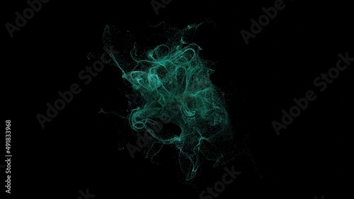 Greenish sparkling particles. Perfect particles burn sparks on a black background. 3d illustration