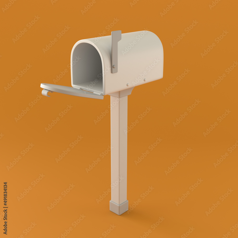 Monochrome Mailbox on Orange Background, 3d Rendering Monochrome Mailbox on Orange Background, 3d Rendering