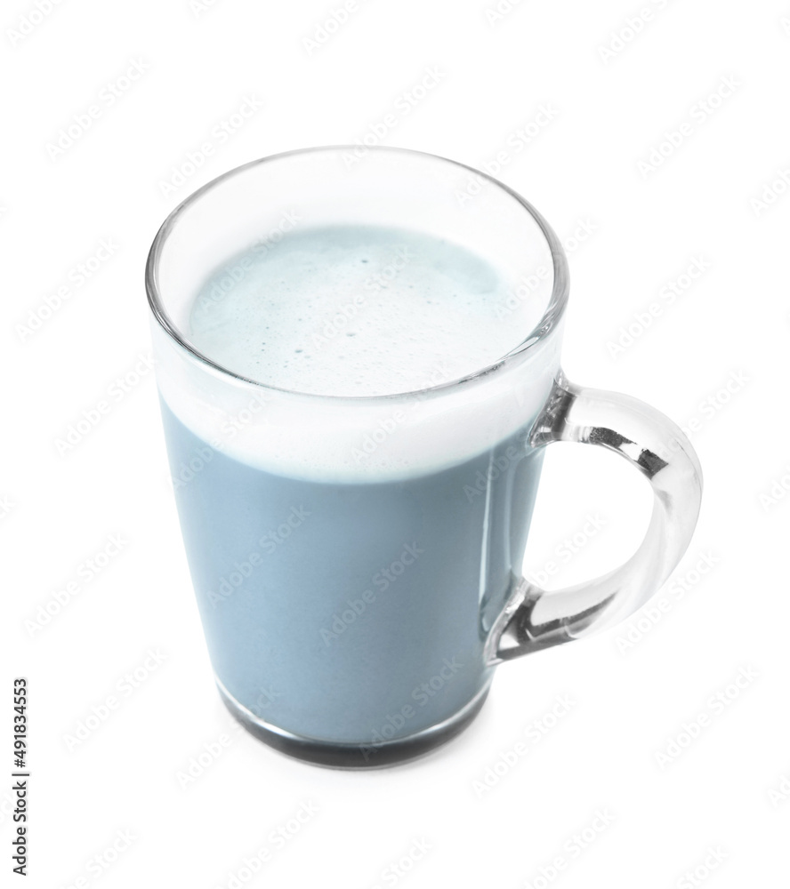 Glass cup of Charcoal Latte on white background Glass cup of Charcoal Latte on white background