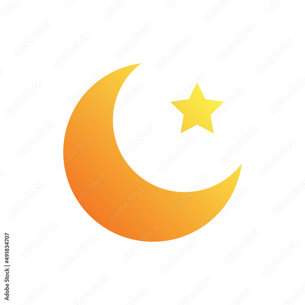Moon and star gradient flat icon. New moon. Vector illustration. Moon and star gradient flat icon. New moon. Vector illustration.