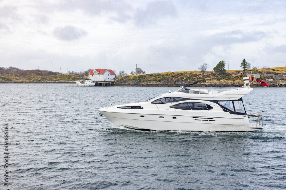 Obraz premium The yacht Opus One focuses on the Lofoten fishing experience, here Brønnøysund arrives,Helgeland,Northern Norway,scandinavia,Europe