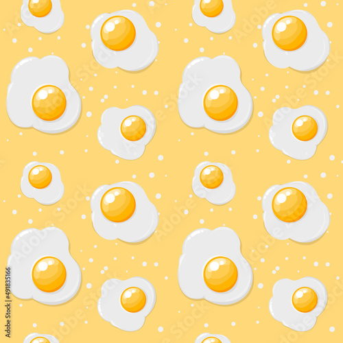 cute fried egg seamless flat design on yellow background 