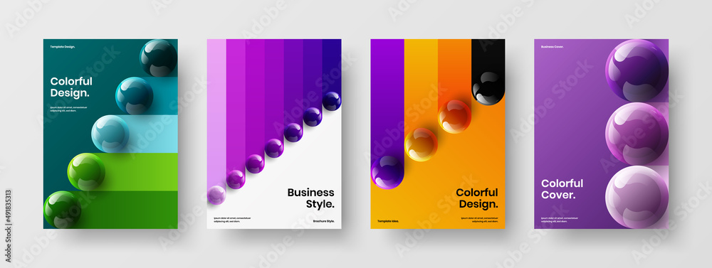 Colorful 3D balls poster concept bundle. Modern placard design vector illustration composition.