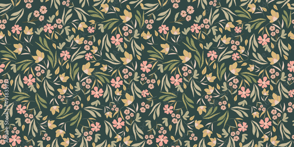 Blooming meadow pattern. Ditsy style. A Pattern for print, wallpaper, fabric, cushion, bedding, and much more Blooming meadow pattern. Ditsy style. A Pattern for print, wallpaper, fabric, cushion, bedding, and much more