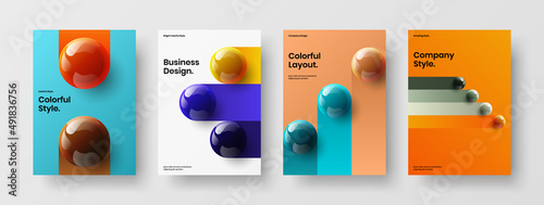 Modern poster vector design illustration collection. Amazing realistic spheres magazine cover template set.