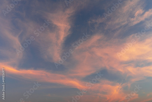 Yellow sky background with tiny clouds for background , Beautiful cloudy tiny on sunset © Yellow Boat