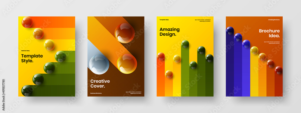 Creative placard design vector concept set. Clean realistic balls cover illustration composition.
