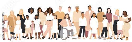 Multicultural group of mothers with kids collection. Flat vector illustration.	