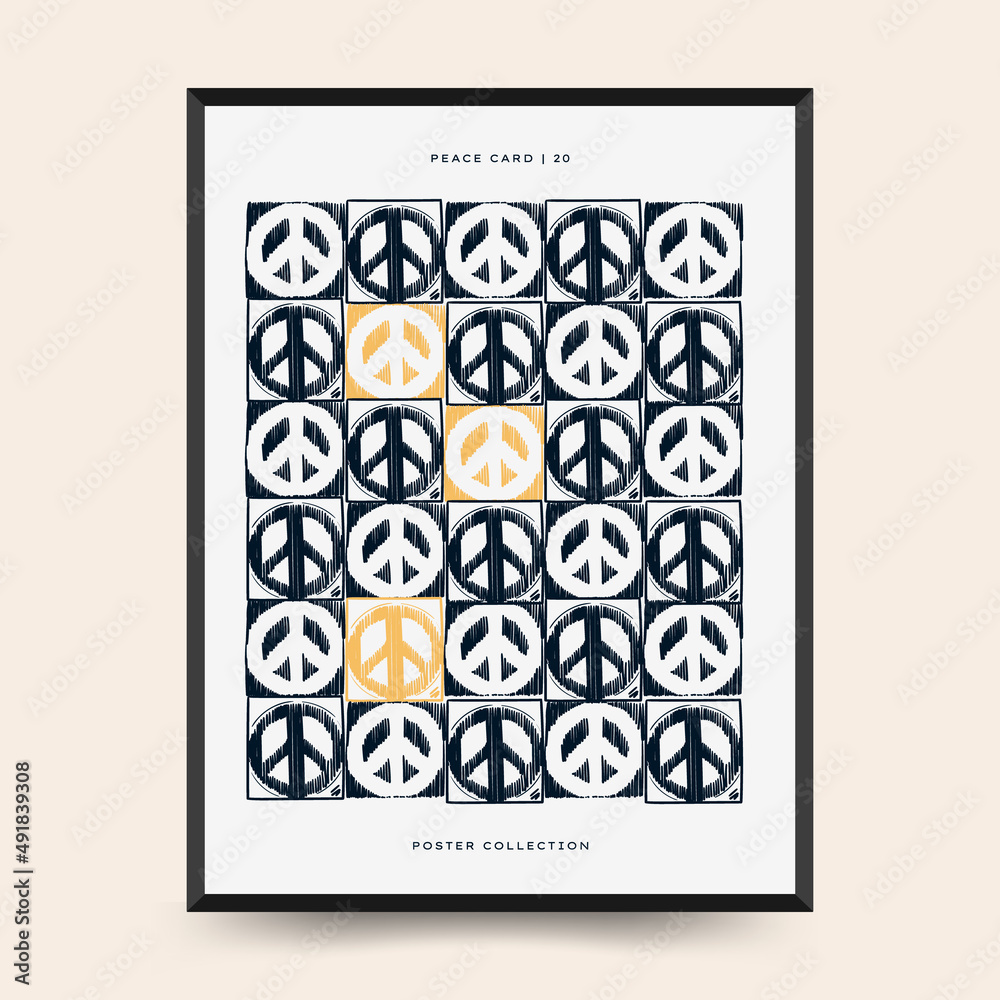 Fototapeta premium Peace Poster vector template. Editable card for print, interior. Yellow and Blue color.
