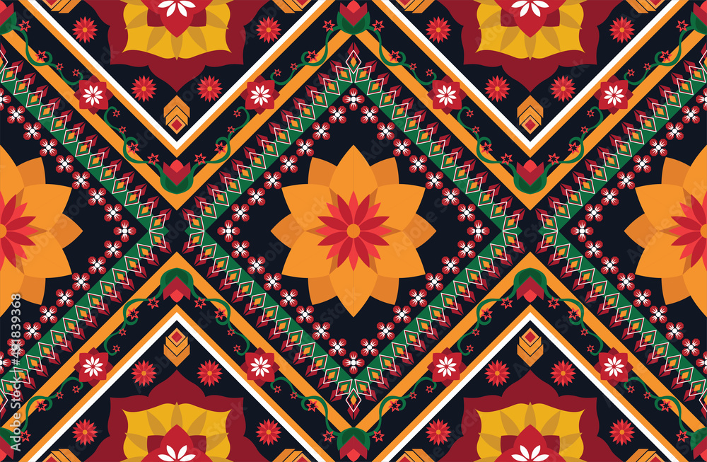 Geometric ethnic flower pattern for background,fabric,wrapping,clothing,wallpaper,Batik,carpet,embroidery style.	