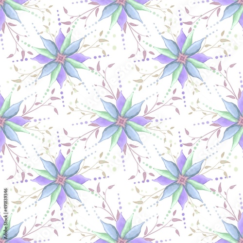 seamless watercolor floral pattern - soft color flowers composition on white background for wrappers, wallpapers, postcards, greeting cards, wedding invitations, romantic events.