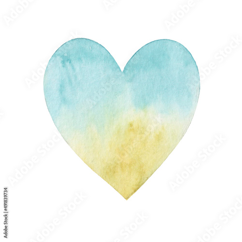 Watercolor heart flag of Ukraine. Isolated on a white background. Love. Support.